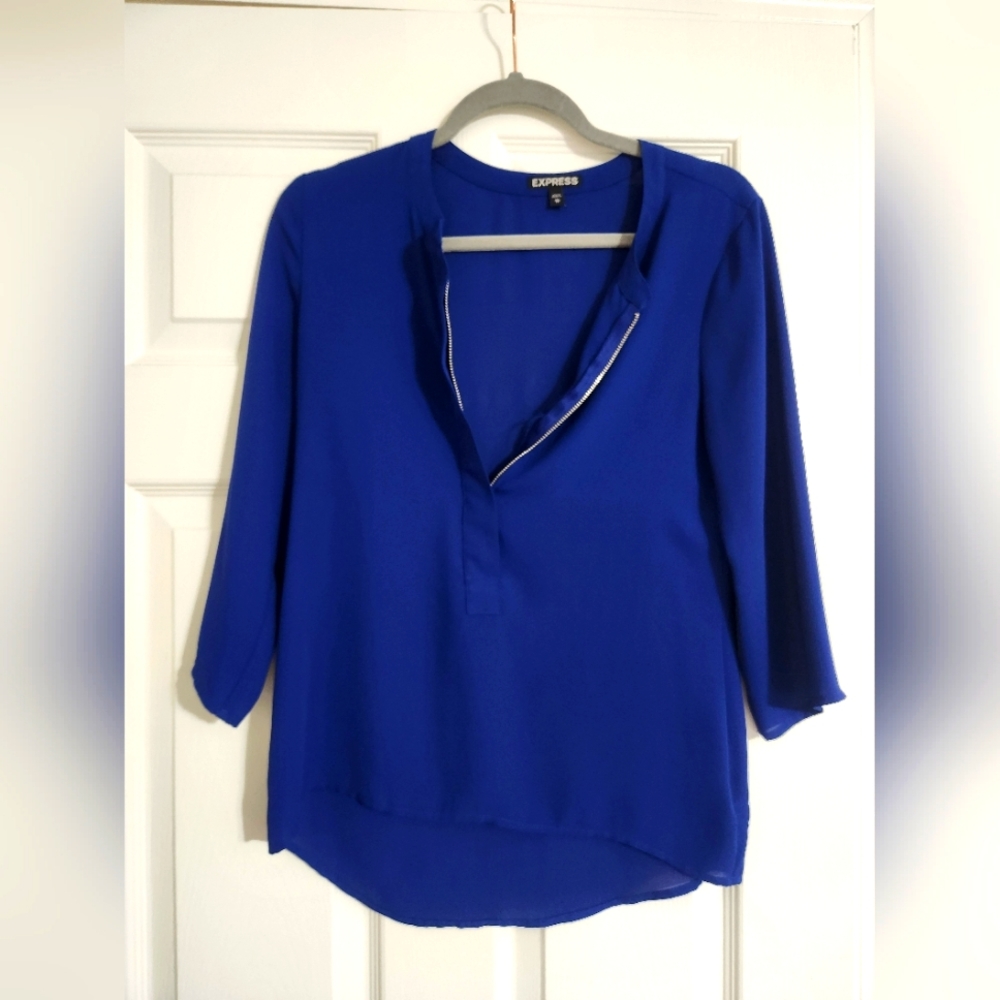 EXPRESS blue‎ zip-up blouse top size XS